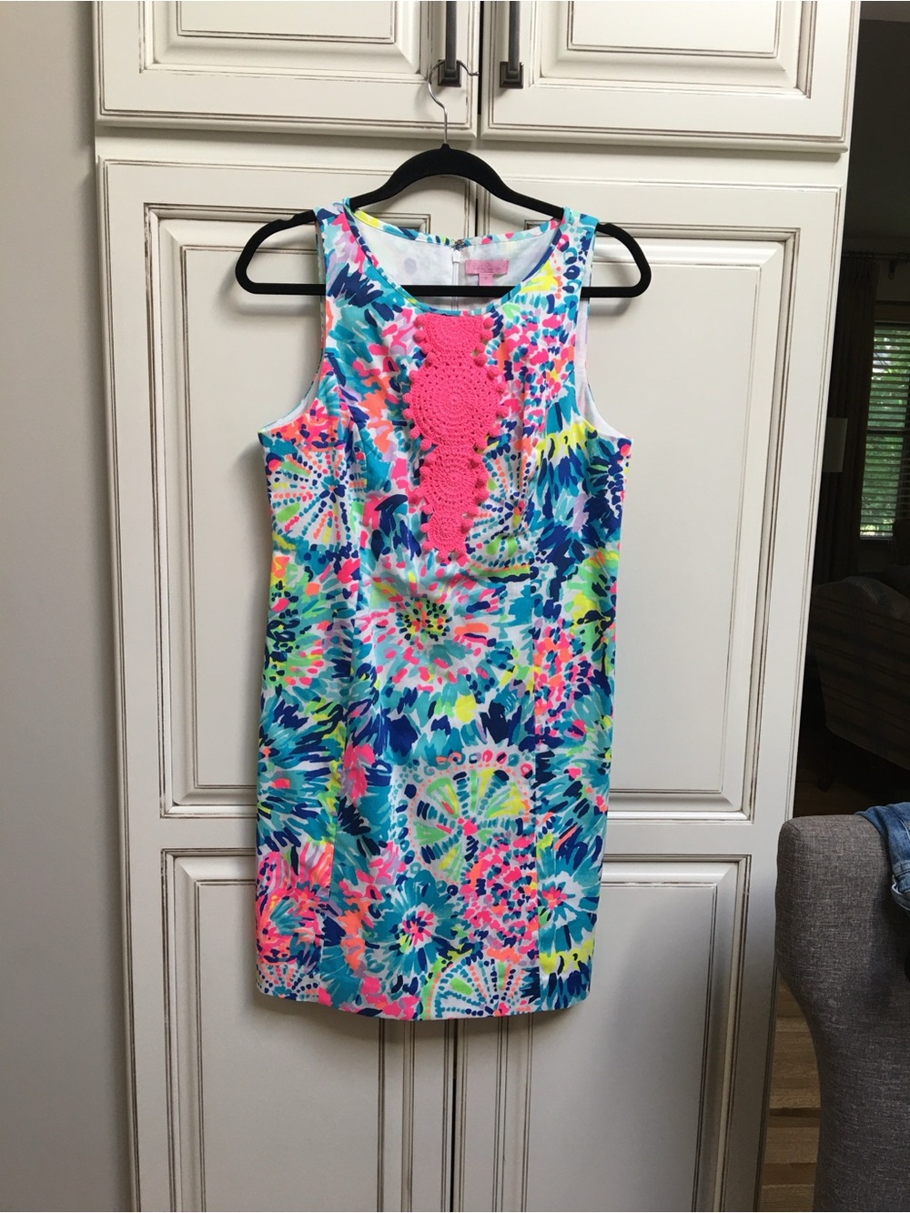 Lilly Pulitzer Floral Crochet-Front Shift Dress - Blue, Pink & Yellow size 10.